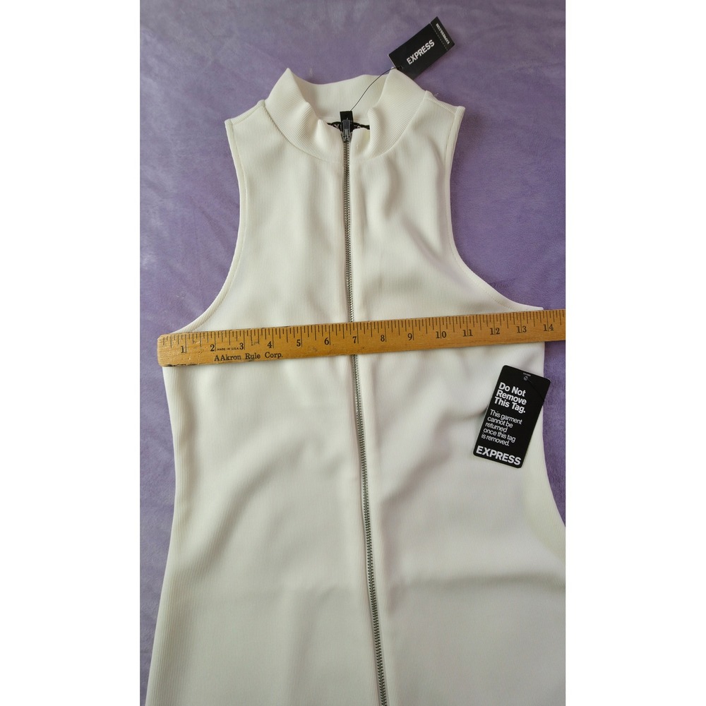 Express Zip Front Sheath Dress Womens S Ivory NEW Ribbed Mock Neck Sleeveless - Picture 3 of 7
